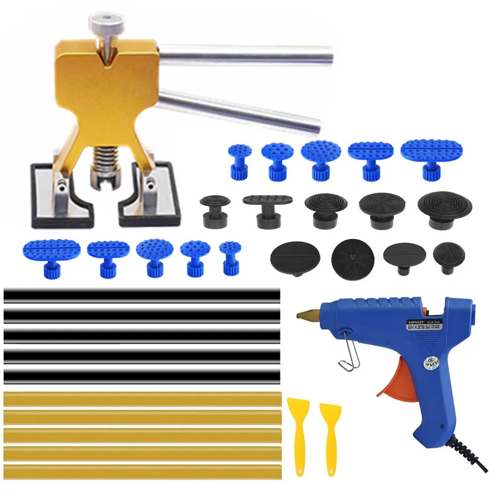 

PAINTLESS DENT REMOVAL RED PULLER KITS PDR WITH HOT MELT GLUE GUN FOR AUTO BODY CAR HAIL DAMAGE AND DOOR DINGS REPAIR
