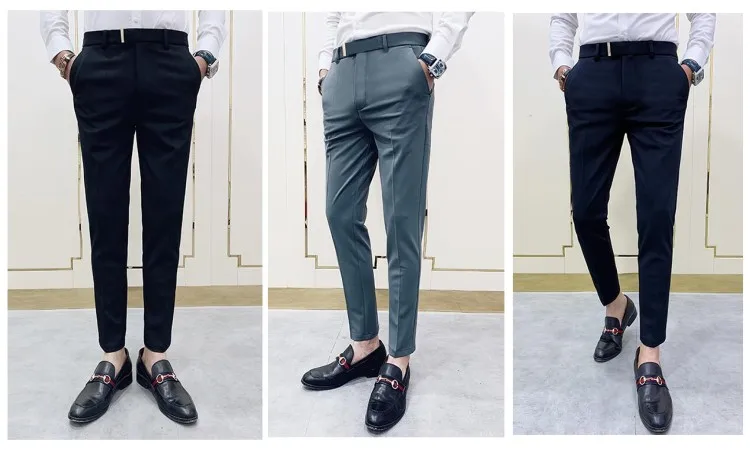 Men Dress Pants Korean Slim Fit Men Casual Ankle Length Pants 