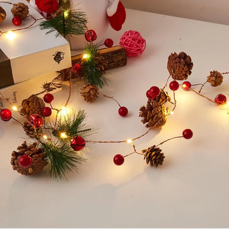 

2m 20 leds Christmas String Lights Pine Cone Red Berry Pine Cone Copper WireFor Wedding Christmas Tree Home Party Decor