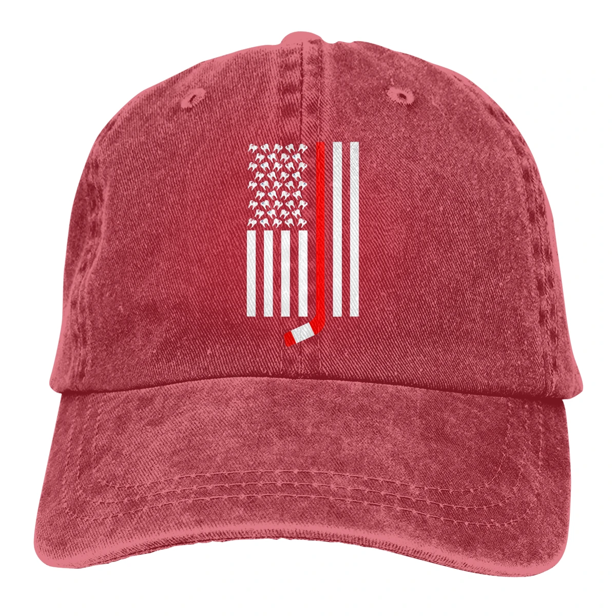 Хоккейная клюшка и зубы американский флаг Casquette унисекс Мужские и женские деним Strapback бейсболка Регулируемая шляпа для гольфа