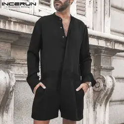 INCERUN – combinaison pantalon à bretelles pour hommes, manches longues, couleur unie, bien ajustée, à la mode, S 5XL 2021 