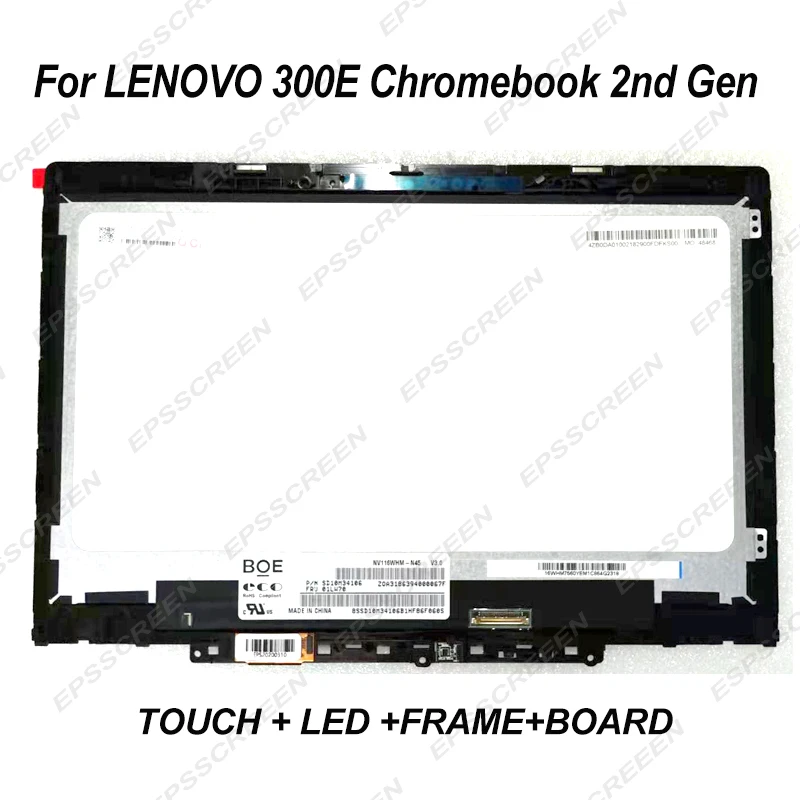 11,6 экран для lenovo 300e Chromebook 2nd Gen 5D10T79505/5D10Y67266/5D10X55387 Сенсорная панель+ светодиодный+ рамка