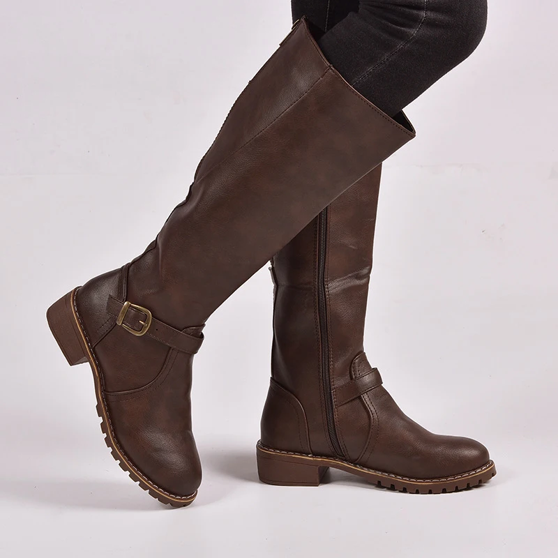 Knee-high/женские ботинки; большие размеры; Женская обувь в винтажном стиле; коллекция года; повседневные теплые зимние ботинки с круглым носком; женская обувь; zapatos mujer; VT462