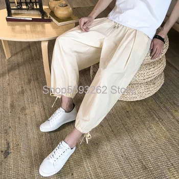 

2020 thin drawstring casual pants men's tide loose wide leg pants men's pendant knickerbockers boys