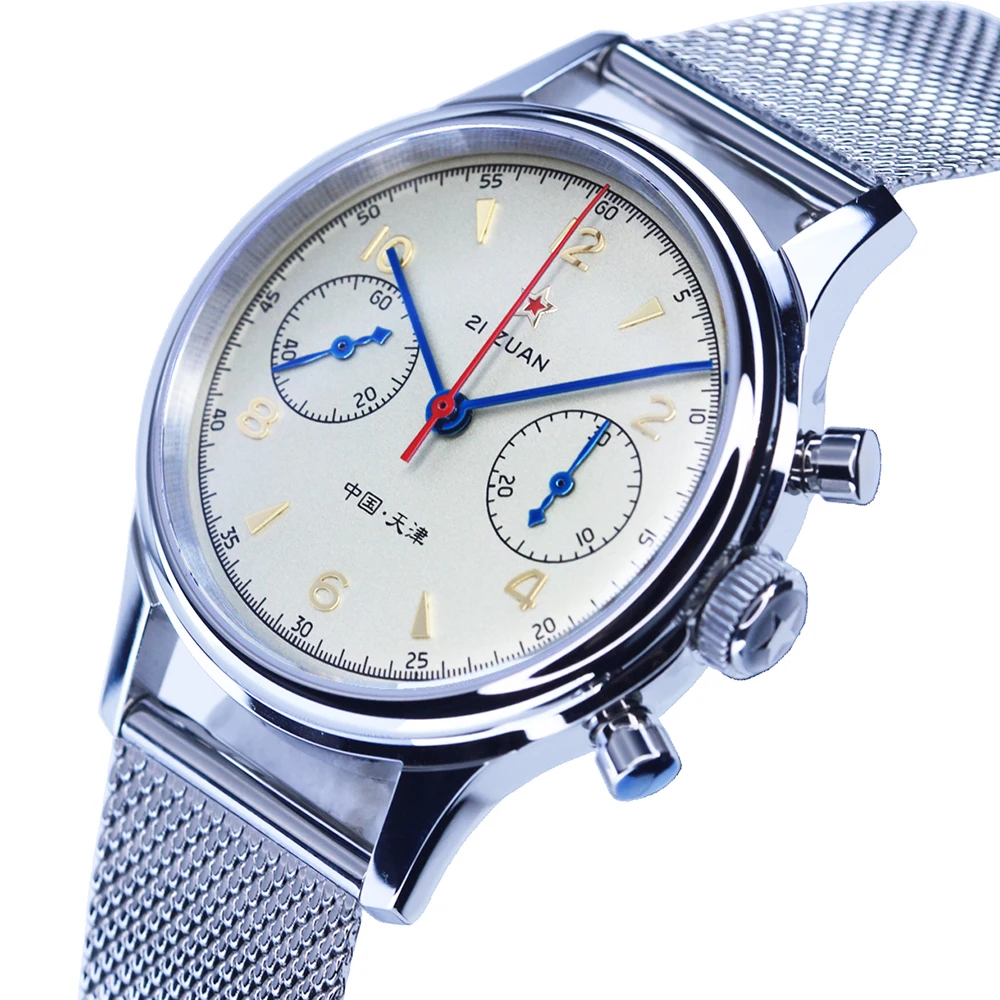 Часы мужские Pilot Seagull Move t 1963 механические с сапфировым стеклом 38 мм сетчатым
