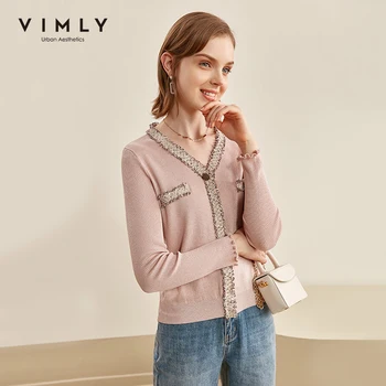 

Vimly Knitted Sweater For Women Elegant V Neck Patchwork Slim 2020 Autumn Winter Clothes Female Pullovers F2780