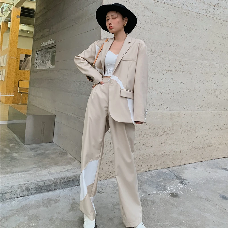 Костюм женский весенний из 2 предметов модный винтажный однотонный Повседневный