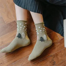 Осенне-зимние женские носки с маленькими деревьями, простые японские Ретро Носки для колледжа, женские плотные теплые носки
