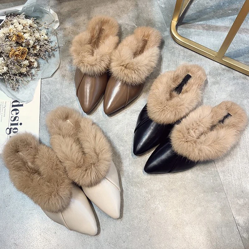 Элегантные женские шлепанцы Женские офисные тапочки с острым носком на среднем