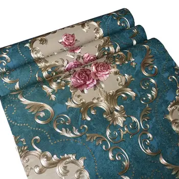 

Wholesale Luxury Vintage 3D Relief Wallpaper Roll European Damask Floral Wall Paper Living Room Tv Background PVC Waterproof