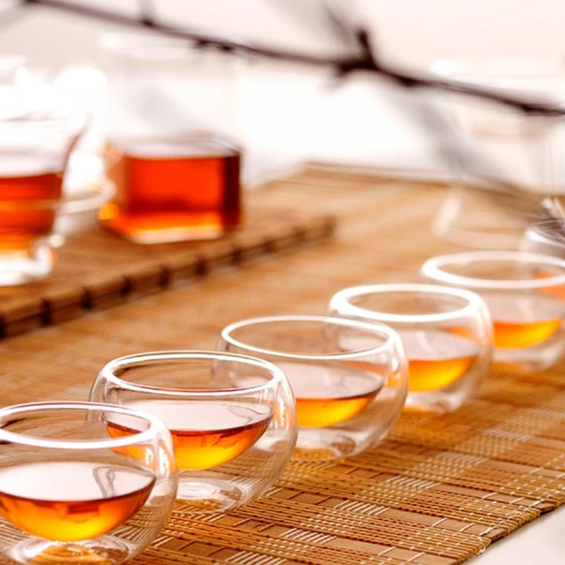 6Pcs 50Ml Clear Drinking Healthy Cup Heat Resistant Double Wall Layer Tea Cup Water Flower Tea Cups