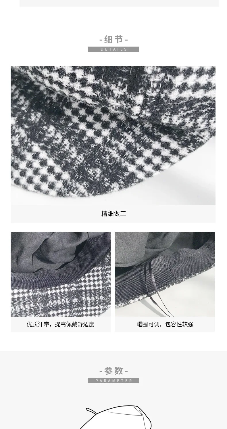 Vintage Newsboy Caps Women Autumn Winter Wool Beret Hat Fashion Octagonal Cap Hats Stylish Artist Painter Plaid Beret Hats