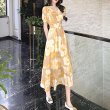 

2021 Summer New Skirt Cute Commuter Style Floral Women's Large Size Chiffon Soft Girl Small Tea Break Skirt Korean Dress