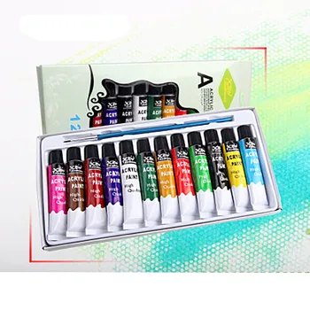 

12 ml 12 Color Professional Acrylic Paints Set Hand Painted Wall Paint Tubes Artist Draw Painting Pigment Free Brush #J