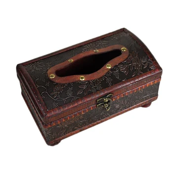 

1Pc Household 21*12*11CM Elegant Crafted Wooden Antique Handmade Old Tissue Box Antique Tissue Box for Daily use