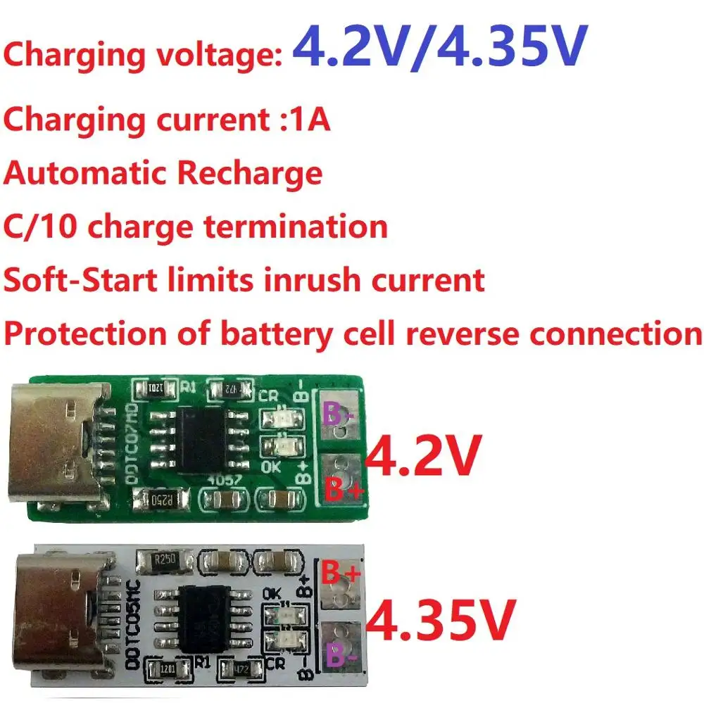 

5X Type-C USB 5V to 4.2V 4.35V Li-ion Li-Po Lithium Battery Charger Module for 3.7V 3.8V 18650 Cell Phone Battery