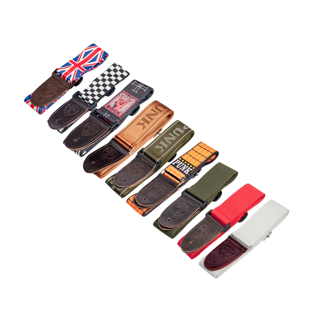 Adjustable Guitar Strap Colorful Printing Nylon Strap Guitar Strap Lock for Acoustic Electric Guitar and Bass
