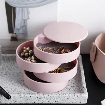 

Creative Jewelry Storage Box 4 Layers Cylinder Rotation Desktop Jewelry Case Earrings Necklace Container