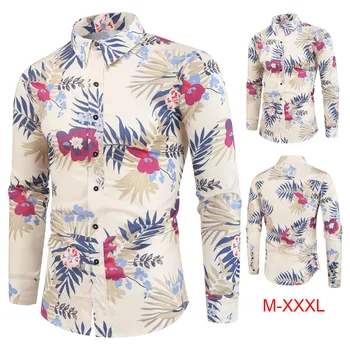 

Floral Shirt Men 2019 Fashion Printed Long Sleeve Casual Shirts Slim Fit Cotton Hawaiian Blouse Chemise Homme