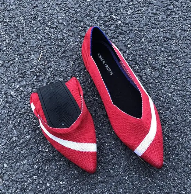 Вязаные туфли на плоской подошве с острым носком; женские модные мягкие лоферы; женские разноцветные слипоны для беременных медсестер - Цвет: 5008-9 red
