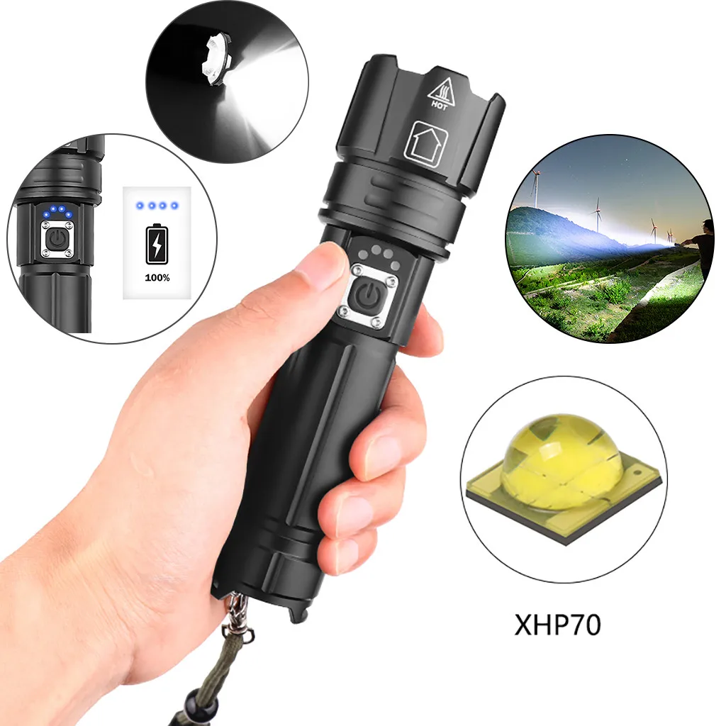 Алюминиевый сплав XHP70 мощный светодиодный фонарик usb зарядка с зарядным дисплеем#4