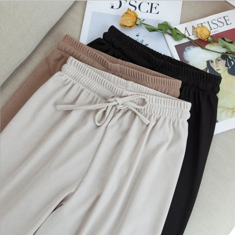 2021 Women's Summer Pants Soft Ice Silk Ankle Length Wide Leg Pants