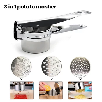 

Stainless Steel Potato Masher Ricer with 3 Interchangeable Fineness Discs Silicone Grip Handle Kitchen Tools