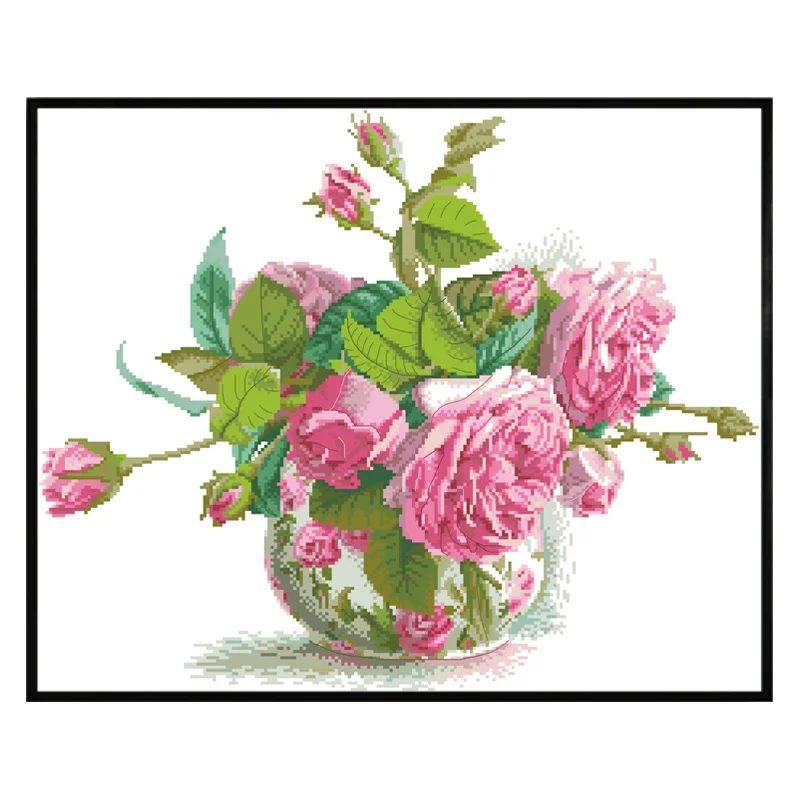 Роза ваза цветок вышивка крестиком наборы узоры холст 11CT 14CT DIY Ручная работа