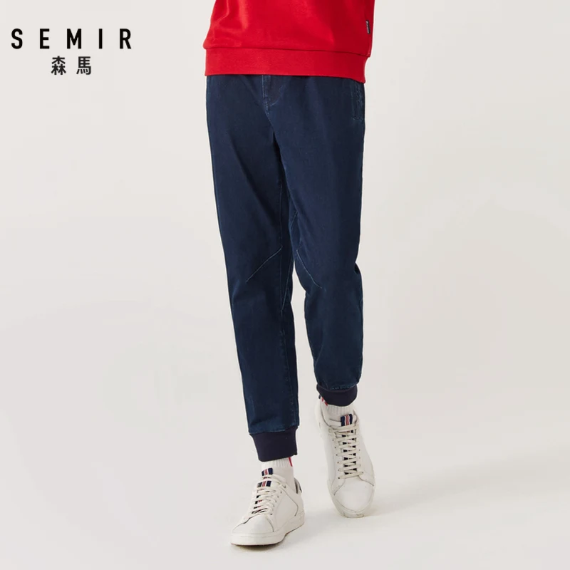 Мужские джинсы для пробежек SEMIR теплые штаны с эффектом потертости взрослых на