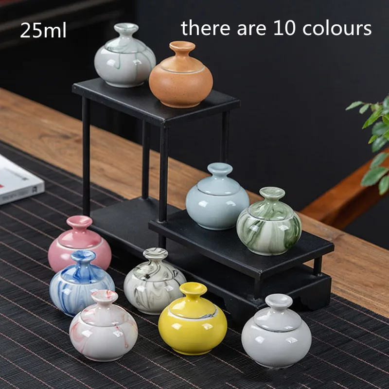 

10 Colors 25ml Tea Box Glazed Ceramic Jar Pot Pottery Jar Airtight Coffee Box Food Storage Pots Ointment Jar Rouge Cosmetics Jar