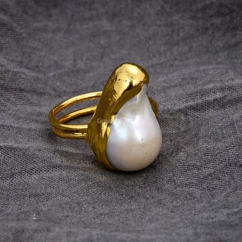 

GuaiGuai Jewelry White Keshi Pearl Yellow Gold Color Plated Ring