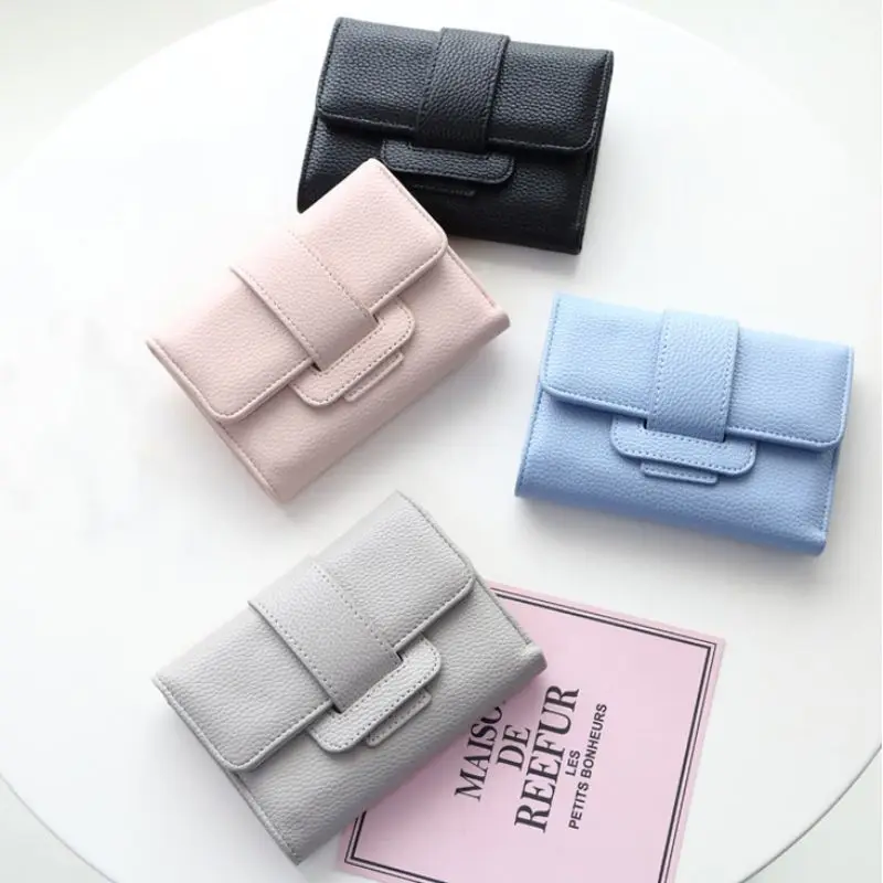 

lady wallet 19 Fashion New Purse Mini Student Small Ladies Short Section Three Fold Wallet Multi-Function Belt Buckle Clutch Bag
