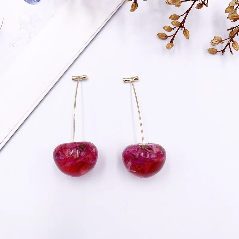Korean Sweet Cherry Earrings Long statement Earrings for Women Acrylic Resin Colorful Fruit Dangle Earring Red Blue Pink Cherry