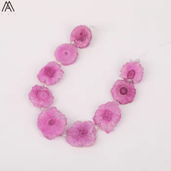 

Approx 9pcs/strand,Middle Drilled Pink Titanium Freeform Sun Flower Druzy Drusy Agates Loose Beads Necklace Findings XFX-175AMCE