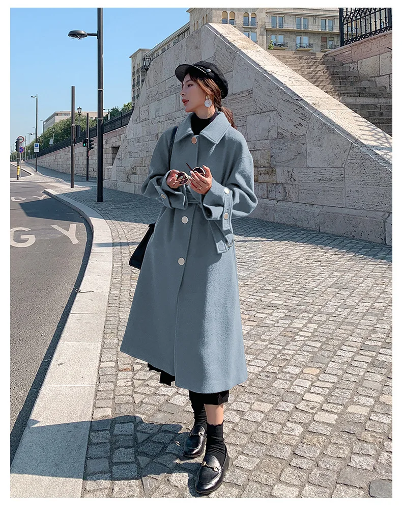 Шерстяная куртка для фотосессии, зима, стиль, женское платье, Ретро стиль, лень, однобортное, отложной воротник, талия, Huggin