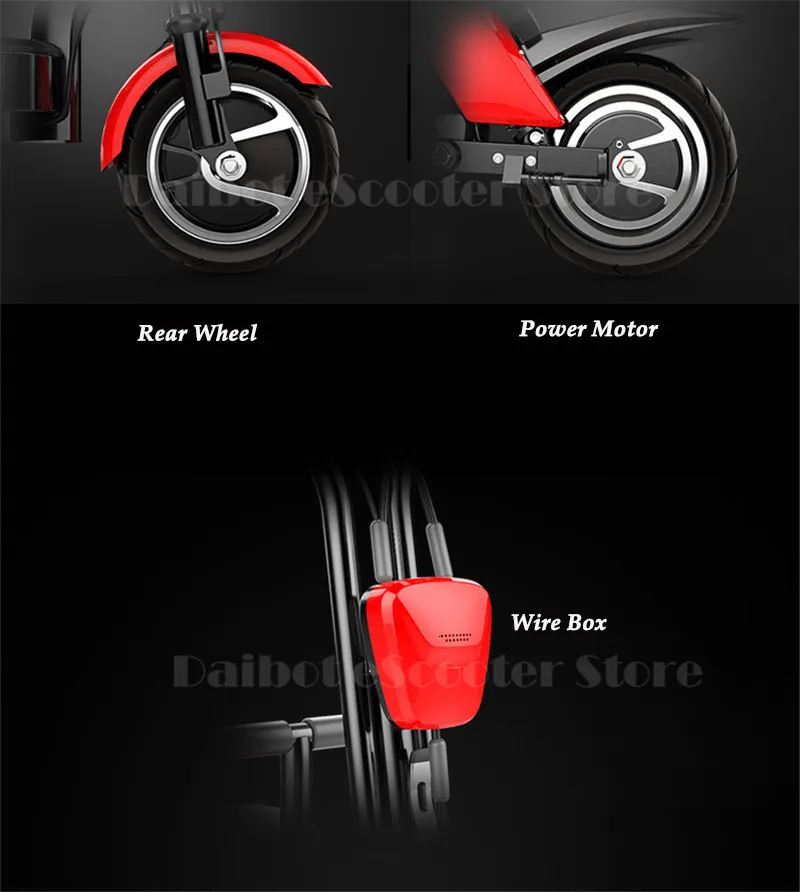 Daibot Electric Scooter Off Road Two Wheels Self Balancing Scooters 10inch 48V Portable Seat Folding Electric Bicycle Bike Adult