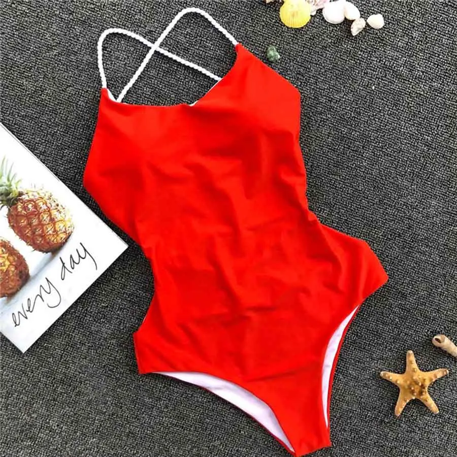Сексуальный цельный купальник с плетеным ремешком и перекрестной спинкой, женская одежда для плавания, женский купальный костюм, одежда для плавания, монокини, женский купальник - Цвет: YX836-red