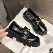Zapatos planos de plataforma de cuero para mujer, zapatillas informales con hebilla, a la moda, combinan con todo, primavera y otoño, 2021