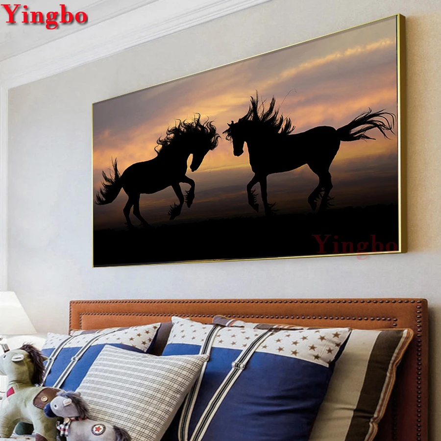

Large DIY Diamond Painting Couple Horses Animal 5D Cross Stitch diamond embroidery full circle diamond mosaic Wall sticker