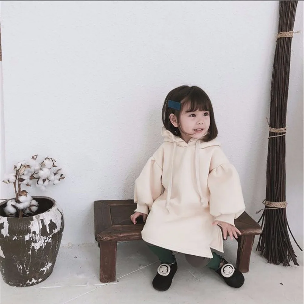 

Toddler Baby Kids Girls Solid Pullover Dress Ruched Thick Warm Tops Clothes Energetic Lively Beautiful roupa infantil menina