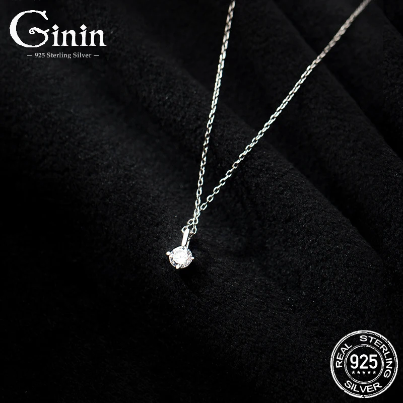 

Ginin 925 Sterling Silver Korean Style Simple Elegant Single Dazzling Zircon Necklace For Women Exquisite Fashion Choker Jewelry