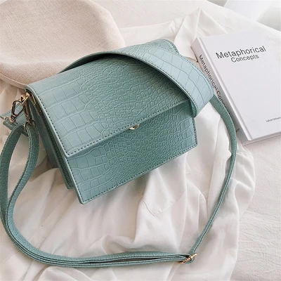 blue green Модные женские дизайнерские сумки с крокодиловыми цепочками, роскошные женские Сумки из искусственной кожи, женские сумки через плечо, женская сумка с клапаном из кожи аллигатора, Новинка - Цвет: blue green