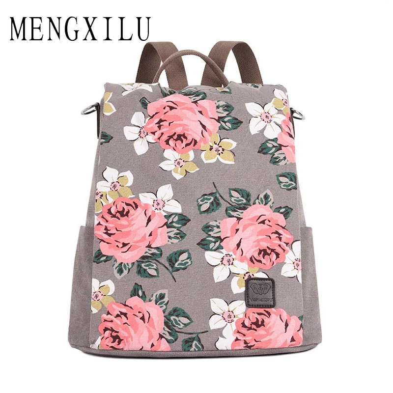 

Retro Multifunction Floral Printed Canvas Backpack for Women 2019 Quality Design School Bags Girls Anti-theft Travel Rucksack
