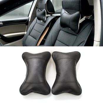 

New Arrival High Quality 2pc Universal SUV Car Headrest Neck Pillow Rest Cushion Mat Set PU Leather Black