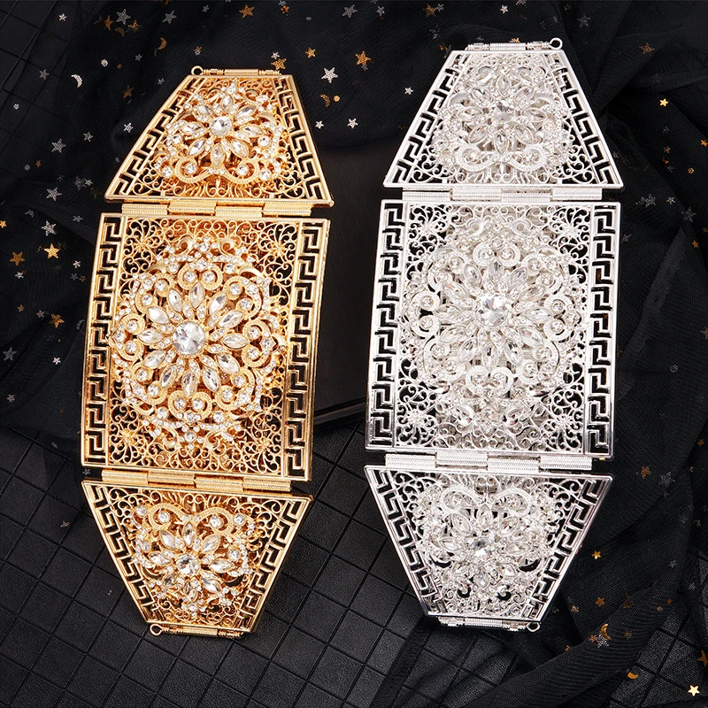 

Новейший стиль в Марокко, Большой Свадебный ремень, последний продукт, выдолбленные цветы, стразы, металлический ремень, вечерние