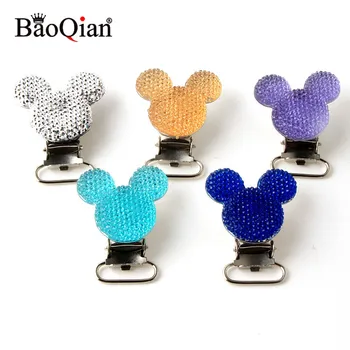 

5Pcs/lot Handmade Resin Mickey Baby Metal Pacifier Clips For Holders Round Clasps Suspender DIY Children Garment Accessories