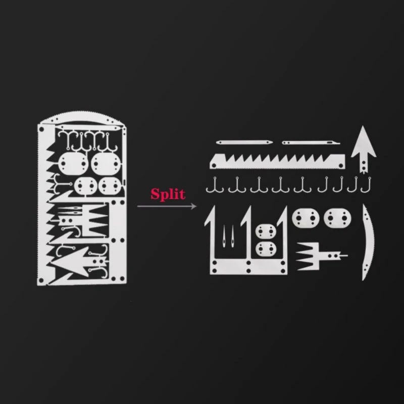22 in 1 Fishing Gear Card Multi Fishhook Card Survival EDC Kit for OutdooALUL!Y