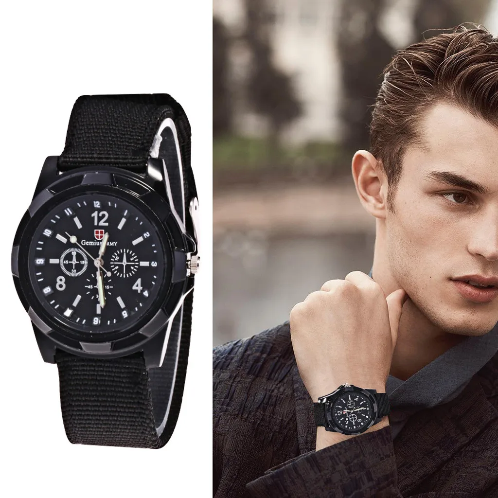Bajo costo Al aire libre para hombre relojes impermeable fecha Acero inoxidable reloj de pulsera reloj de cuarzo analógico de Nylon correa de reloj часы мужские Zn7mze17GVw