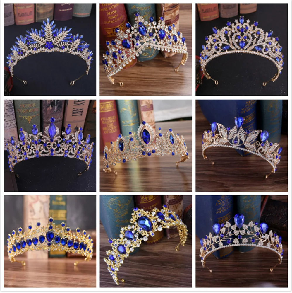 Baroque Blue Crystal Tiaras And Queen Crowns Wedding Hair Accessories Bridal Crown Headpiece Bride | Украшения и аксессуары