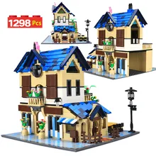 

1298pcs City Street View Country Villa Architecture Lodge Building Blocks Friends MOC Flower House Bricks Toys For Children Gift
